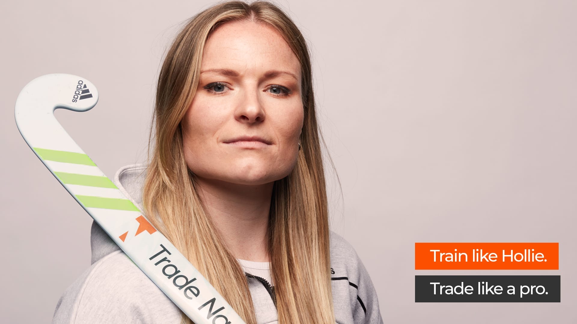 Trade Nation social advert showing Hollie with a hockey stick