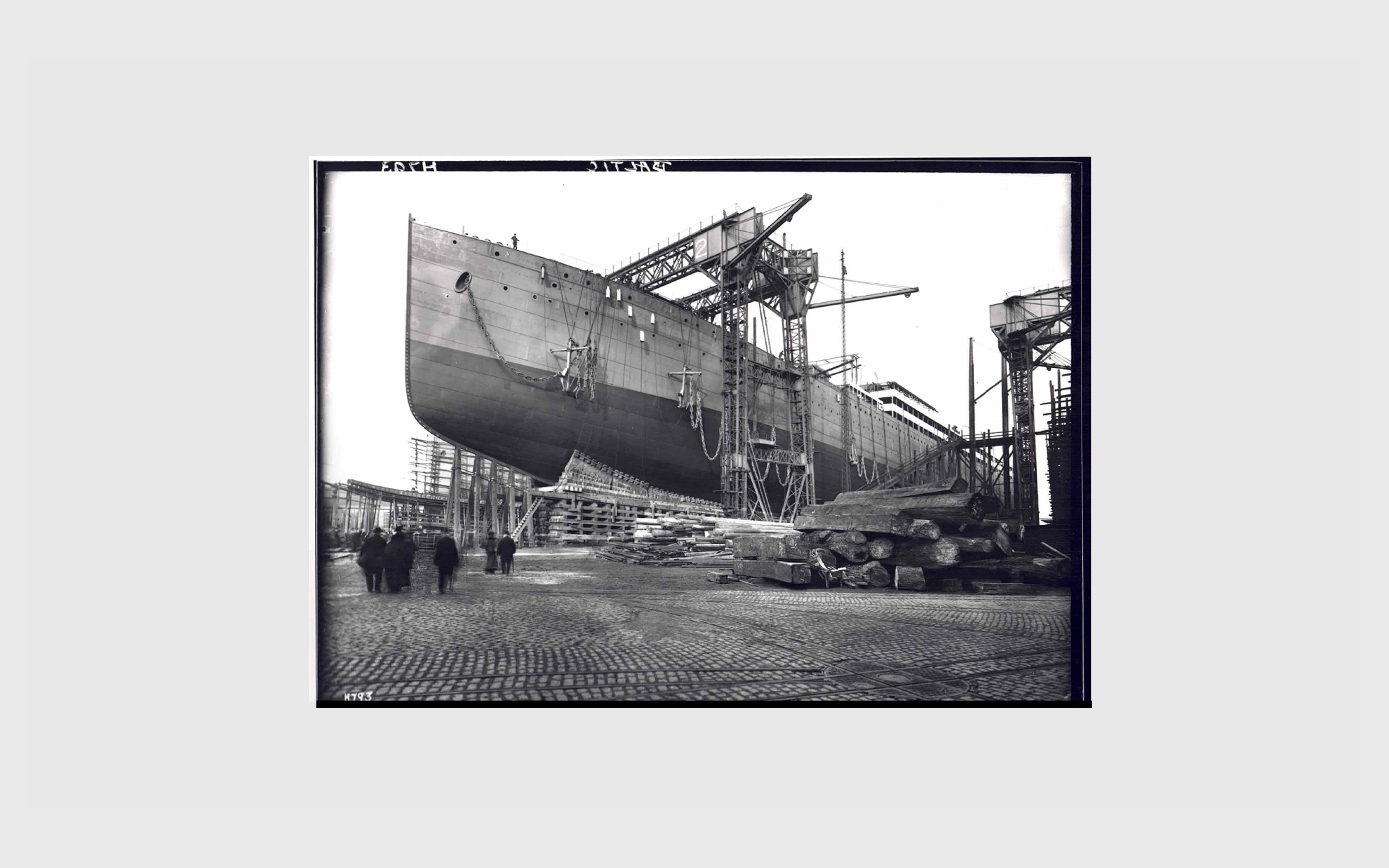 Harland & Wolff archive image showing exterior of ship being built in the late 1800, early 1900s
