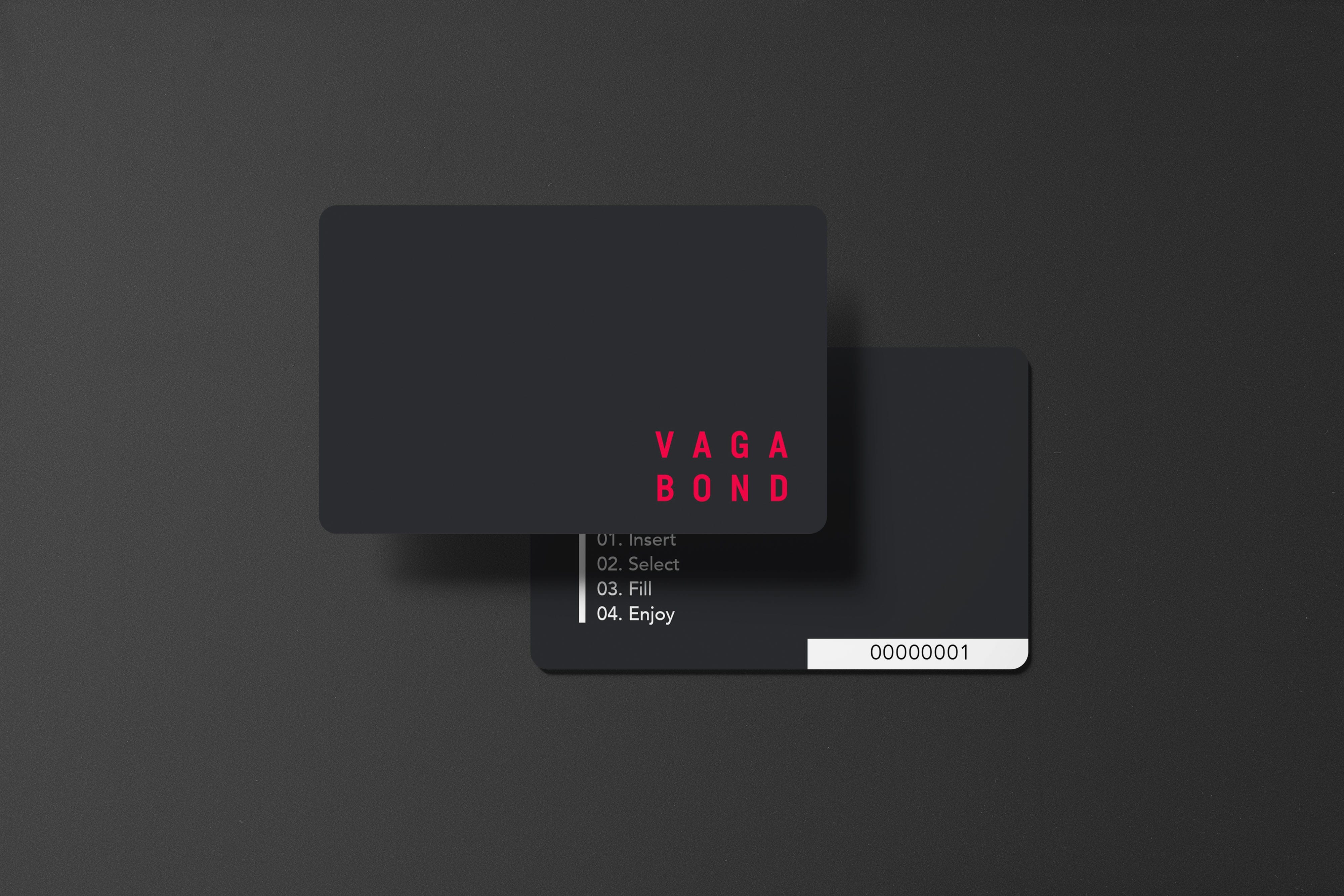 Vagabond Wines tasting card design concept with branding and black card for VIP friends