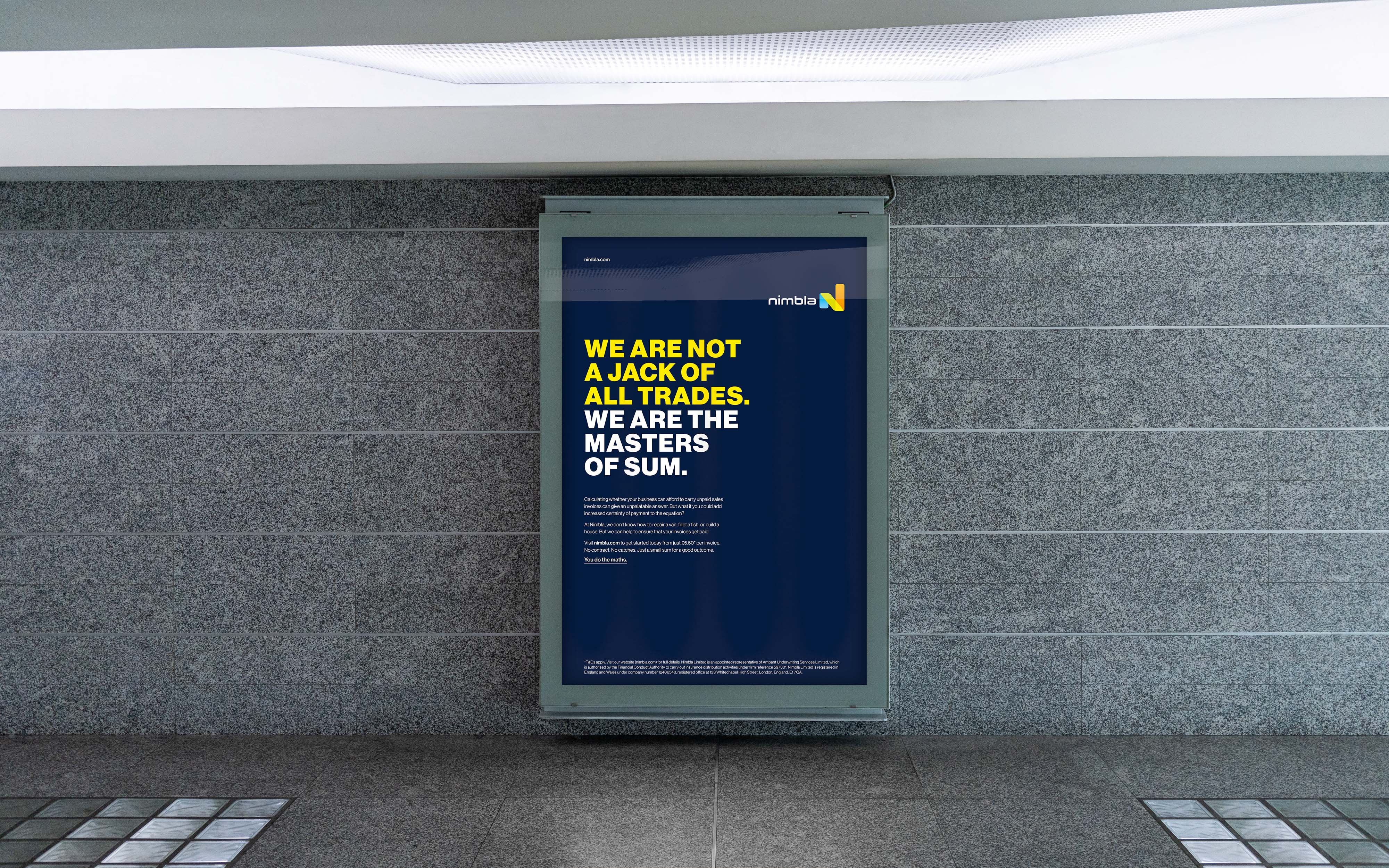 Nimbla advertising campaign showing poster on digital billboard OOH display in train station